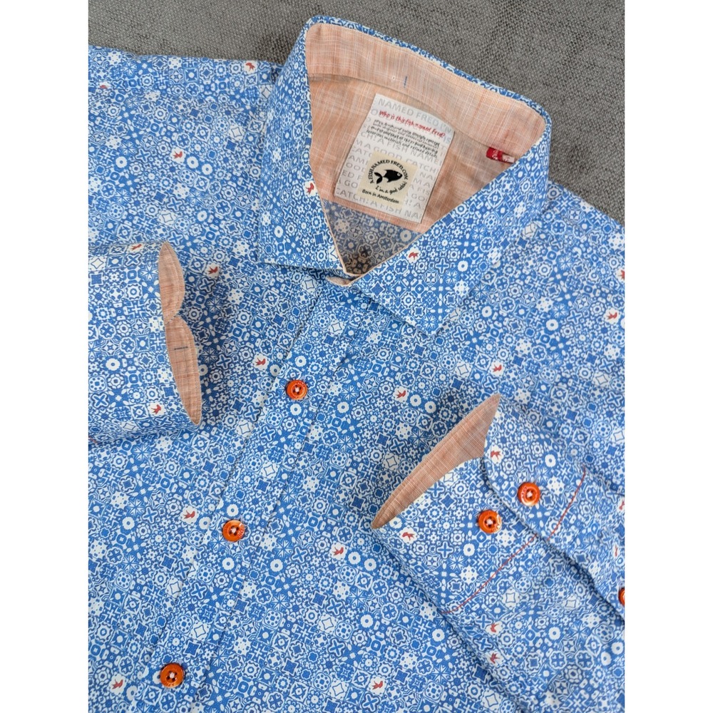 A Fish Named Fred Shirt Mens XXL Blue Geometric Print Long Sleeve Button Up